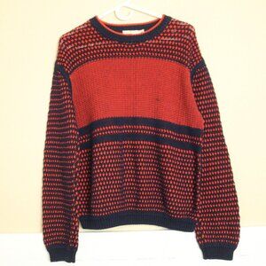 Tory Burch Womens Medium M Heavy Knit Sweater Red Navy Blue Crew Pullover